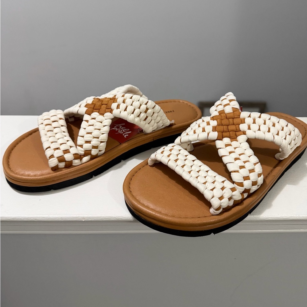 Free People Edgewater Tan Woven Slide Sandals-Boho Slip-On - Size 7, 7.5 & 8-NWT - Picture 6 of 14